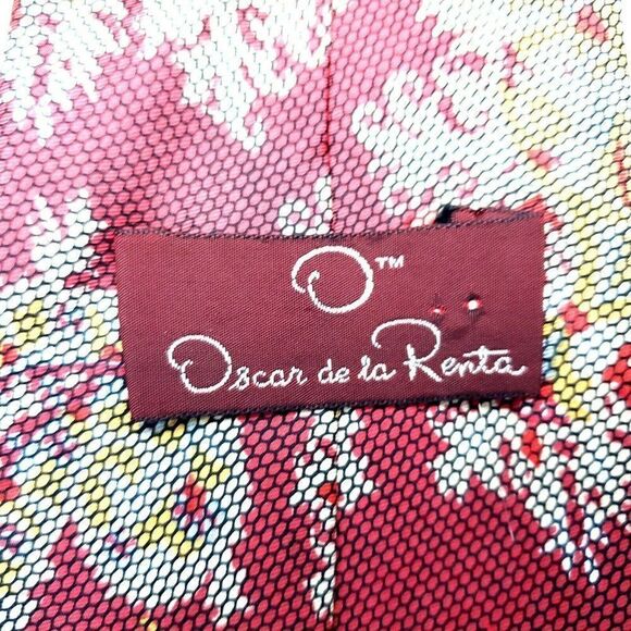 Oscar De La Renta Red‎ Silk Tie Paisley Geometric S - Picture 3 of 6
